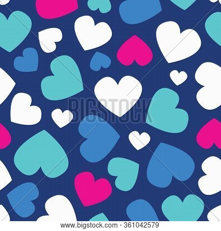 Vector Retro Vintage Colors Hearts Pattern On Blue Background. Perfect For Valentine, Wedding, Party