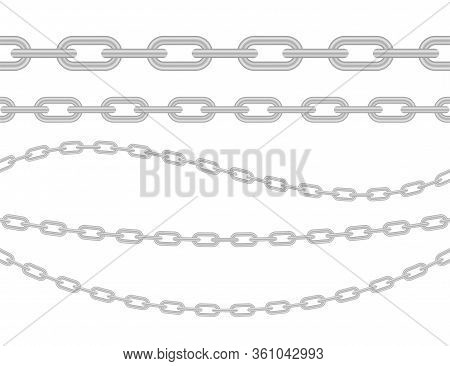 Metallic Chain. Block Chain. Collection Of Seamless Metal Chains Colored Silver. Vector Stock Illust