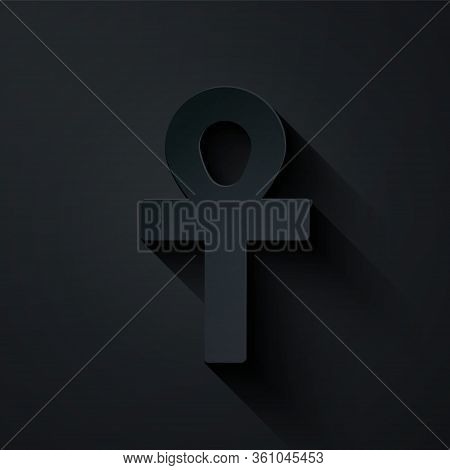Paper Cut Cross Ankh Icon Isolated On Black Background. Paper Art Style. Vector Illustration