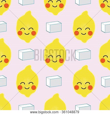 Popsicles Ice-cream Seamless Pattern Background With Lemon For Summer Print. Vector Illustration.