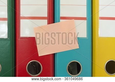 Thick Folders With Documents, On Which A Sticker For Text Is Attached. Records Management. Accountin