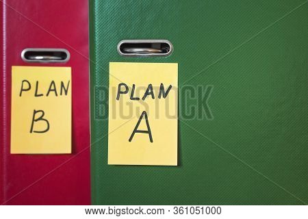 Two Folders With Stickers, On Which Plan A Or B Is Written. Business Planning. A Spare Option. Diffi