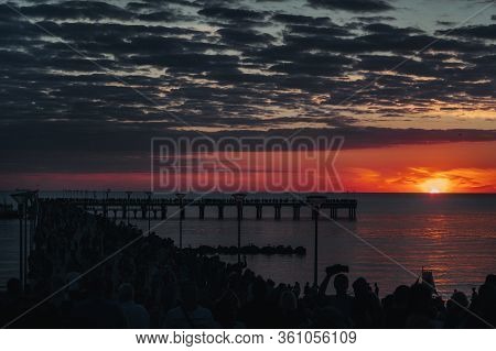 Sunset On The Pier In Palanga, Baltic Sea