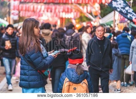 People Are Traveling Into Japanese New Year Festival In Sendai Osaki Hachimangu Shrine
