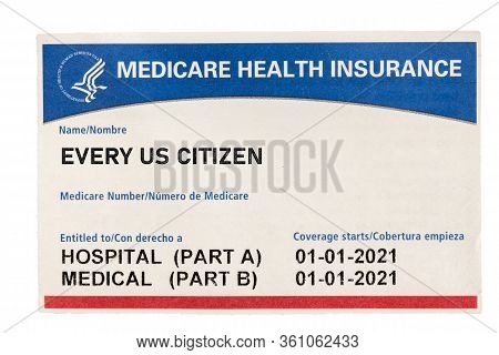 Usa Medical Insurance Card For Medicare For Every Citizen Isolated Against A White Background
