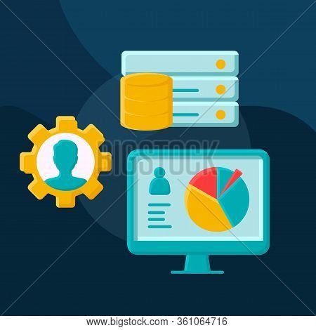 Hris Flat Concept Vector Icon. Hr Software Idea Cartoon Color Illustrations Set. Storing Employee Da
