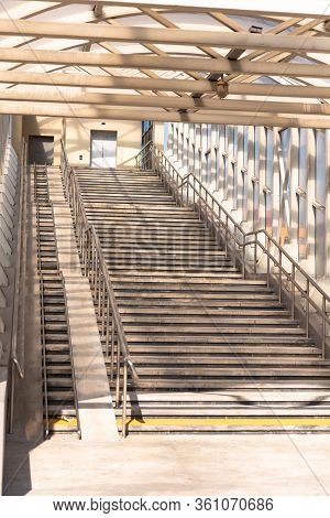 Moscow. Russia. Summer 2019. Aboveground Crossing. Stairs Leading Up. Empty Road Crossing.