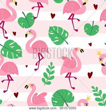 Summer Seamless Pattern With Flamingos.