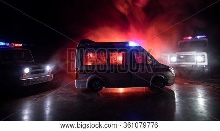 Ambulance Car On Blured Background. Ambulance Auto Paramedic Emergency.
