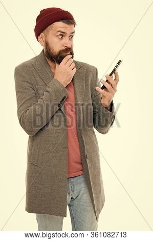 New Technology Makes Modern Life So Much Easier. Modern Bearded Man Video Conferencing With Smartpho