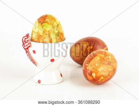 Three Traditionally Painted Easter Eggs Isolated On The White Background