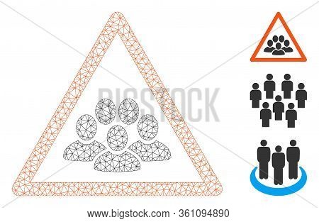 Mesh People Crowd Warning Polygonal Icon Vector Illustration. Carcass Model Is Based On People Crowd