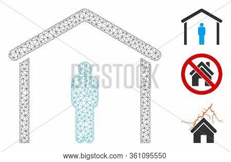 Mesh Stay Home Polygonal Icon Vector Illustration. Abstraction Is Based On Stay Home Flat Icon. Tria