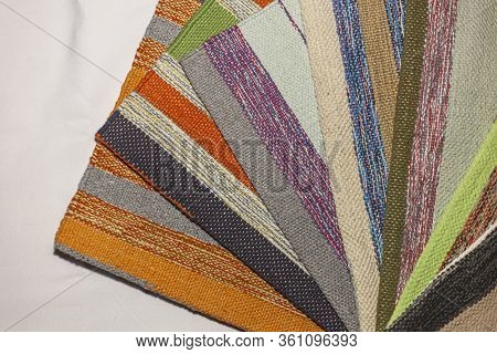 Fabric Texture. Background From Multi-colored Fabric. Thread Of All Colors. Template For Design. A B