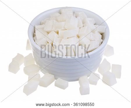 Sweet Coconut Succade Cubes On White Isolated Background
