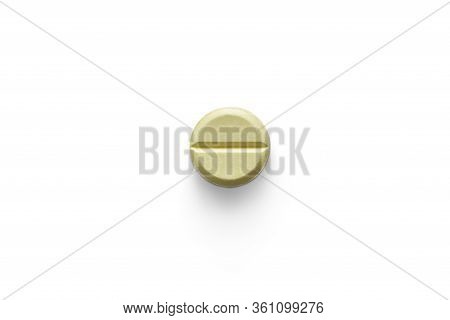 Yellow Pill Chlorpheniramine On White Background With Clipping Path. Chlorpheniramine Is Antihistami