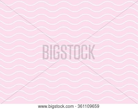 Seamless Geometric Minimalist White Stripe Wave Line Pattern In Horizontal Thick Lines On Soft Pink 