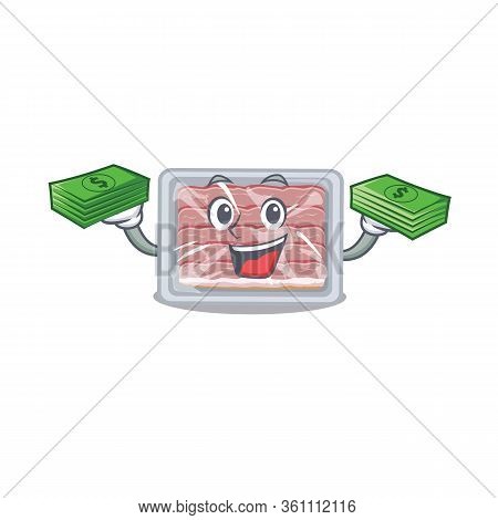 A Wealthy Frozen Smoked Bacon Cartoon Character Having Money On Hands