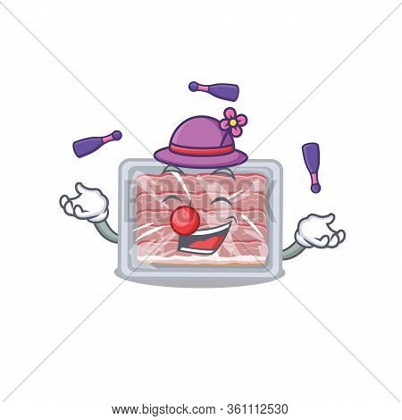 An Attractive Frozen Smoked Bacon Cartoon Design Style Playing Juggling
