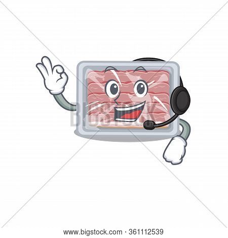 A Gorgeous Frozen Smoked Bacon Mascot Character Concept Wearing Headphone