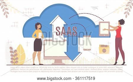 Data Cloud Technology With Information Exchange Synchronization Via Different Digital Device. Woman 