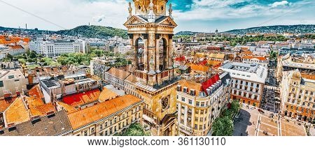 Budapest, Hungary-may 04, 2016: City Square  Near St.stephen Basilica In Budapest At Daytime, People