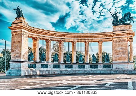 Heroes' Square-is One Of The Major Squares In Budapest, Hungary, Statue Seven Chieftains Of The Magy