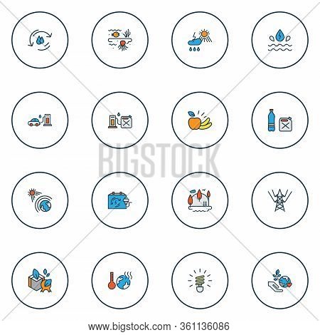 Environment Icons Colored Line Set With Sea Life, Global Warming, Gas Station And Other Telecommunic