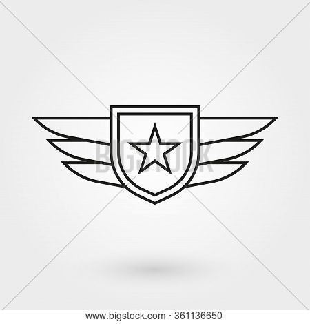 Wings With Shield Icon. Military And Army Badge. Pilot Logo. Vector Illustration.