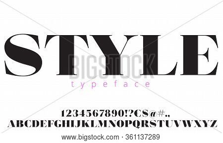 Modern Vector Font, Set Of Letters, English Alphabet. Antiqua Style, Uppercase Letters, Numbers And 