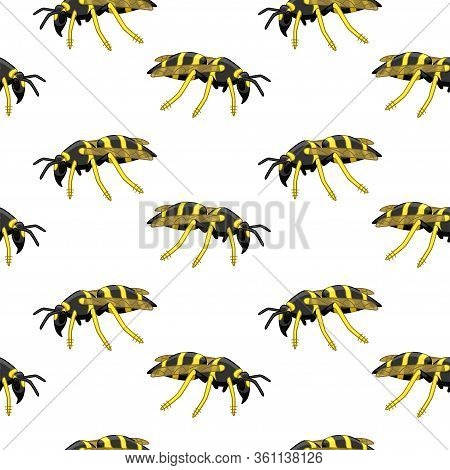 Side View Wasp Seamless Pattern. Decoration For Greeting Card, Wrapper And Textile. White Background