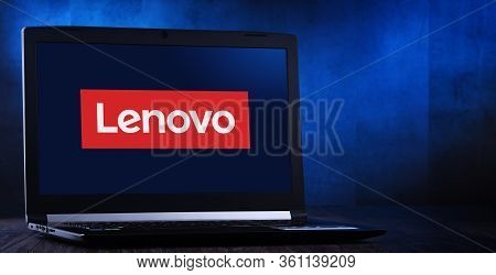 Laptop Computer Displaying Logo Of Lenovo