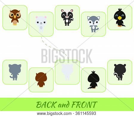 Matching Educational Game For Children. Find The Back And Front Cartoon Animals. Educational Activit
