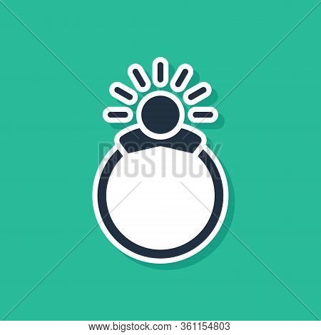 Blue Fantasy Magic Stone Ring With Gem Icon Isolated On Green Background. Vector Illustration