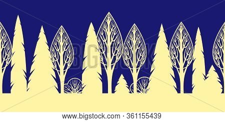 Seamless Ornament. Forest Silhouette Pattern. Vectorr Illustration