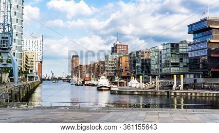 Hamburg, Germany - June 23, 2019 Historical Ships In Port Sandtorhafen Of Hamburg Port District Hafe