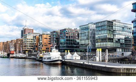 Hamburg, Germany - June 23, 2019 Historical Ships In Port Sandtorhafen Of Hamburg Port District Hafe
