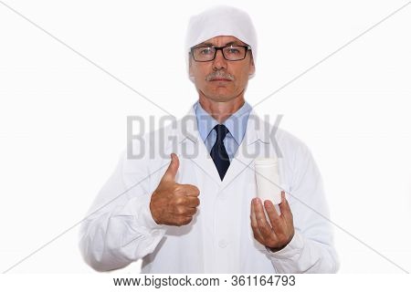 Concept - The Doctor Advertises A Jar Of Very Useful Vitamins.