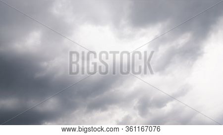 Dramatic Gray And White Clouds In The Sky. Beautiful Dark Sky, 16:9 Panoramic Format