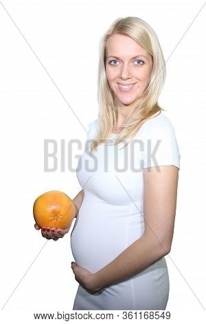 Collage Young Petty Natual Beauty Pregnant Woman Shows A Belly That Begins To Grow Isolated On White