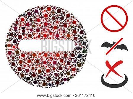 Collage Forbidden Designed From Sars Virus Items In Variable Sizes, Red Colors. Vector Viral Items A