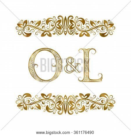 O And L Vintage Initials Logo Symbol. The Letters Are Surrounded By Ornamental Elements. Wedding Or 