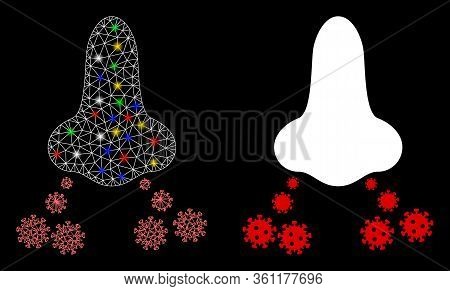 Flare Mesh Nose Virus Spread With Glare Effect. Abstract Illuminated Model Of Nose Virus Spread Icon