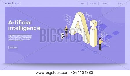 Ai Isometric Web Page Vector Template With Isometric Illustration. Artificial Intelligence Infograph