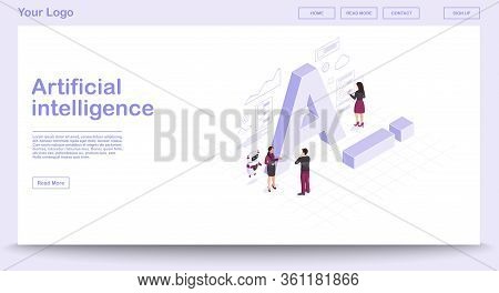 Ai Isometric Web Page Vector Template With Isometric Illustration. Artificial Intelligence Infograph