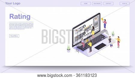Rating And Feedback Webpage Vector Template With Isometric Illustration. Website Interface Design. C