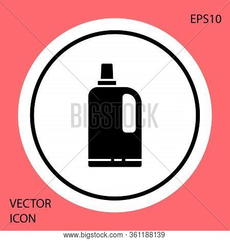 Black Fabric Softener Icon Isolated On Red Background. Liquid Laundry Detergent, Conditioner, Cleani