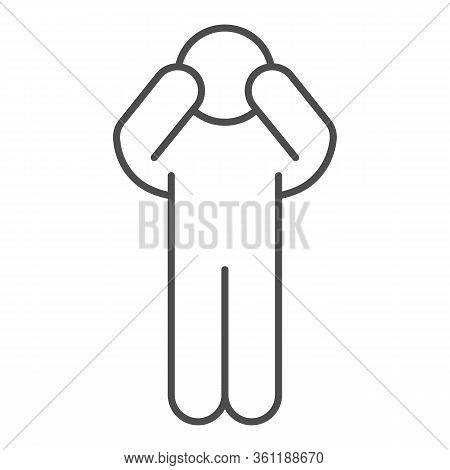 Worrying Pose Thin Line Icon. Man Pose With Raised Hands On Face Outline Style Pictogram On White Ba