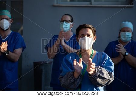 MÁlaga, Spain - April 10, 2020. Hospital Clínico De Málaga, Health Personnel, The Fighters Against C