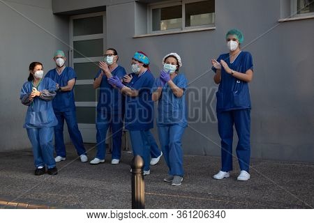 MÁlaga, Spain - April 10, 2020. Hospital Clínico De Málaga, Health Personnel, The Fighters Against C